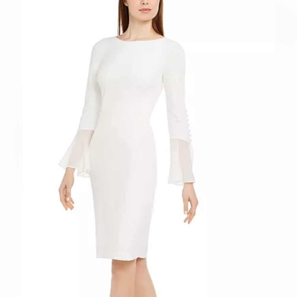 Calvin Klein White Bell Sleeve Sheath Dress size 2